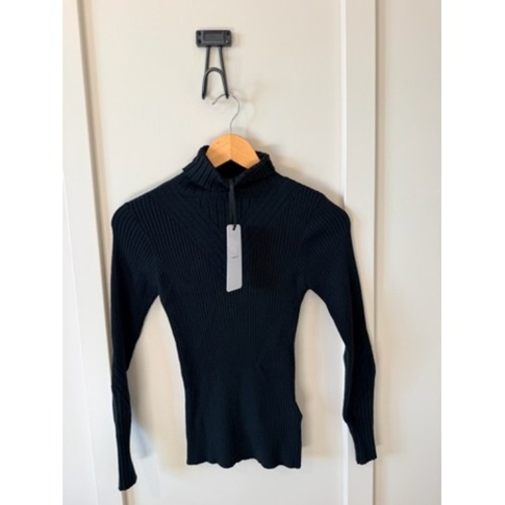 Varley Esme Rib Roll Neck Black Sweater XXS Ribbed Turtleneck Knit